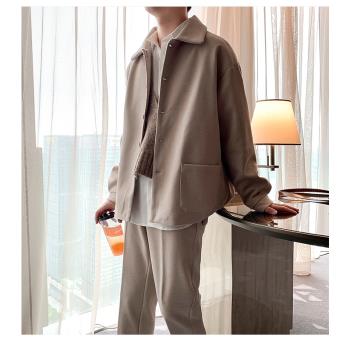 呢子外套男ins韓版潮流寬松短款網紅秋冬帥氣夾克毛呢休閑小風衣