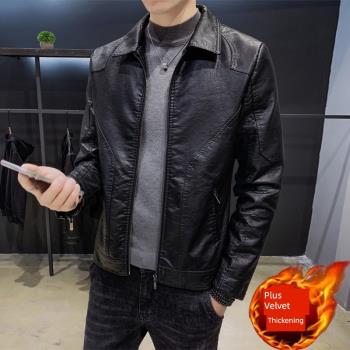 翻領皮衣男青年潮流帥氣機車外套