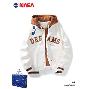 NASA聯名連帽假兩件刺繡棒球服