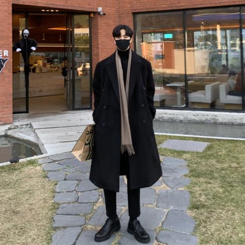 秋冬季新款毛呢大衣男中長款加厚大碼過膝寬松英倫呢子外套風衣男