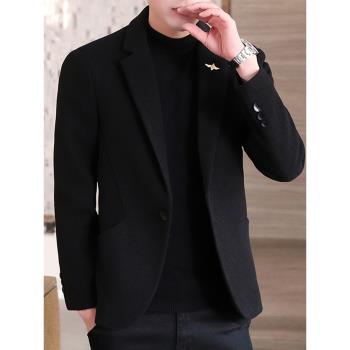 秋冬加絨加厚呢子風衣休閑西服