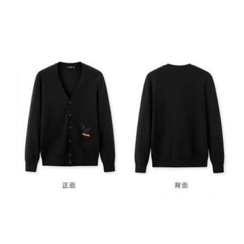 僅14件~2023秋冬季男士黑色仙鶴刺繡毛開衫外套羊毛針織衫毛衣潮