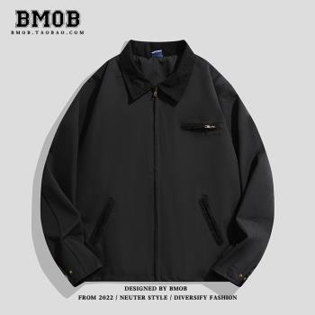 BMOB美式復古工裝翻領夾克春秋潮牌純色飛行員外套男女休閑學生潮