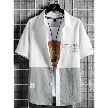 日系潮牌襯衫男士夏季薄款寬松百搭冰絲短袖青少年開衫襯衣外套男