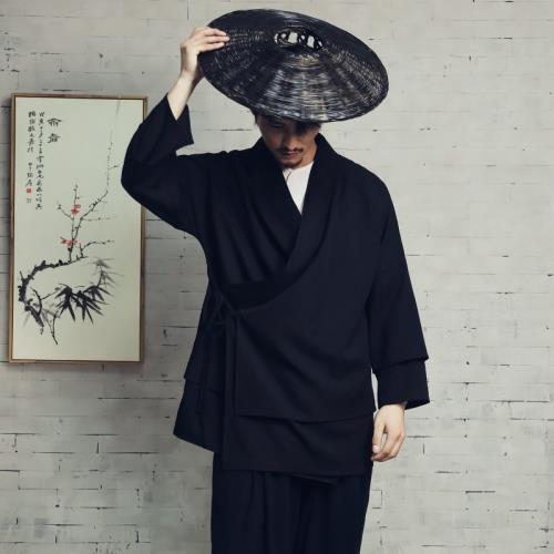 古風改良漢服棉麻道袍男士假兩件開衫中國風男裝唐裝宋代衣服外套