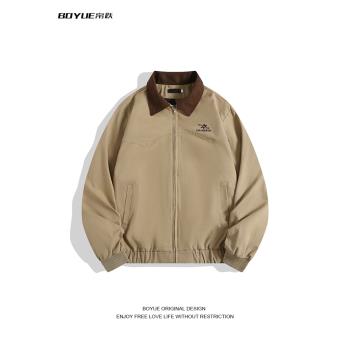 BOYUE帛躍潮流時尚復古拼接翻領刺繡夾克美式小眾oversize外套男