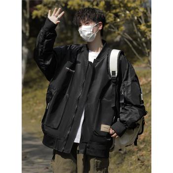 機能工裝外套男士春秋季美式復古飛行員夾克bf潮牌寬松百搭棒球服