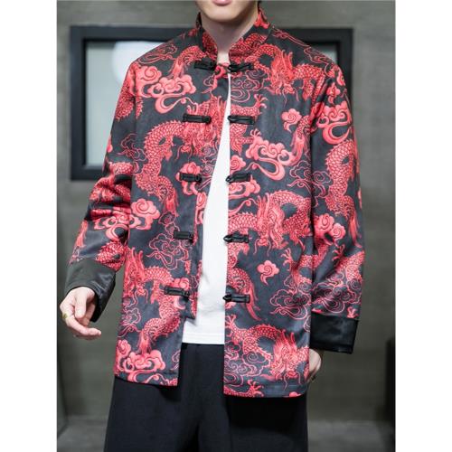 鹿皮絨外套男復古中國風男裝秋季改良漢服中式盤扣唐裝寬松夾克男