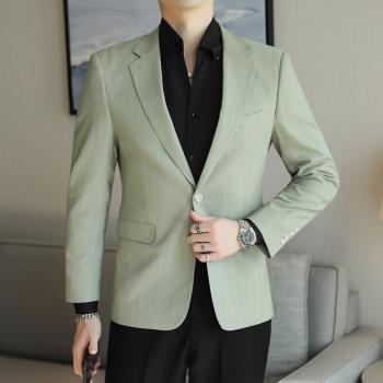 2023春秋季男式單西外套加大碼商務休閑小西裝條紋宴會主持人禮服