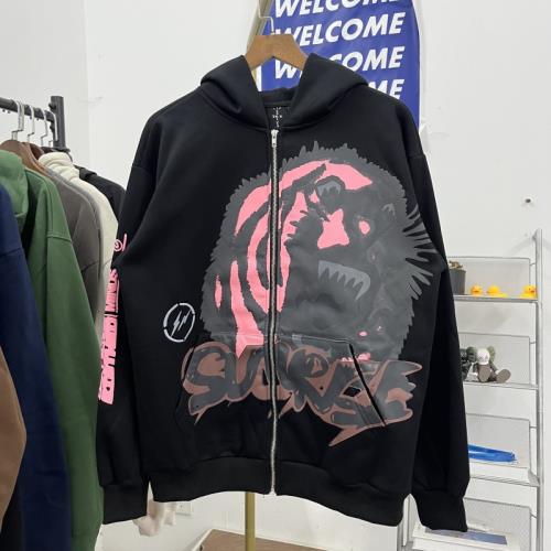 Traivs Scott藤原浩聯名Cactus Jack圖案寬松連帽加絨拉鏈外套男