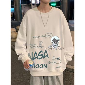 美式圓領衛衣男春秋季潮牌大碼打底衫上衣服寬松加絨oversize外套