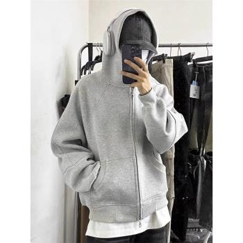 春秋季美式cleanfit重磅500g開衫衛衣連帽衫男女vibe短款拉鏈外套