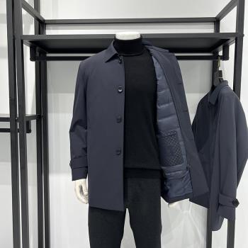 牛奶絲加厚翻領鵝絨羽絨服男士商務休閑中長款風衣保暖外套秋冬季