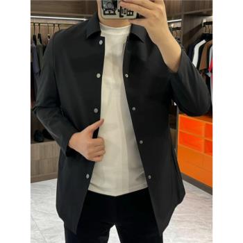 春季新品防風防水面料修身百搭男士高階商務休閑中長款風衣外套男