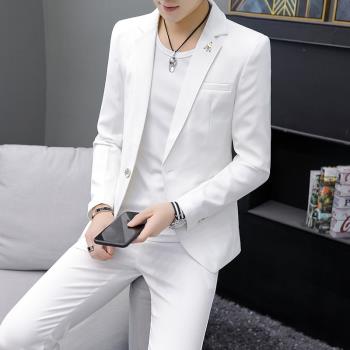 白色西服三件套裝男韓版修身男士外套英倫風學生禮服帥氣小西裝潮