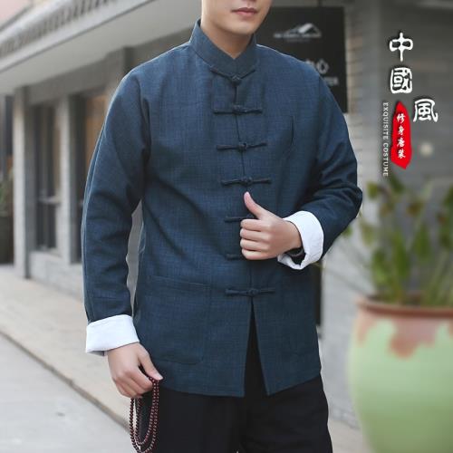 唐裝男青年長袖外套中國風復古休閑居士服漢服裝中式亞麻春季男裝