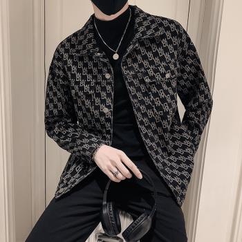 高階感牛仔外套男春秋季2024新款潮牌痞帥上衣百搭青少年工裝夾克