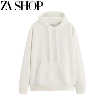 ZA秋新款男女情侶寬松連帽長袖衛衣休閑袋鼠口袋棉質外套 0761300