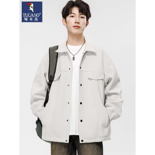 啄木鳥男士外套春秋季復古潮流翻領工裝上衣春季百搭休閑夾克男款