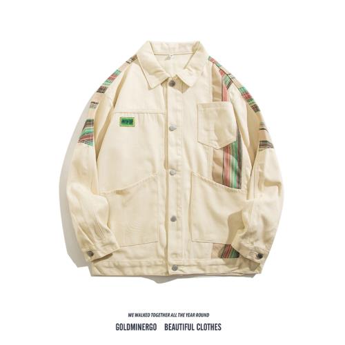 彩虹撞色拼接牛仔外套男女潮牌高級感痞帥寬松休閑百搭工裝夾克衫