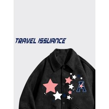 TRAVEL ISSUANCE 追著星跑 潮牌設計感星星字母印花寬松夾克外套