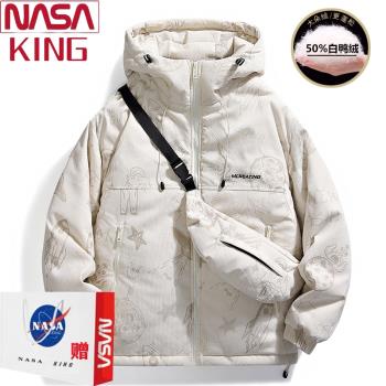 NASA羽絨服男冬季潮牌青少年中學生加厚燈芯絨羽絨服男防風外套男