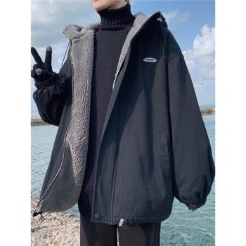 加厚羊羔毛棉衣男冬季潮牌百搭情侶防風保暖過冬連帽加絨棉服外套