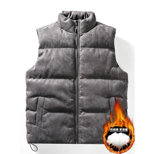 麂皮絨馬甲男士秋冬季加厚保暖羽絨棉外套棉服立領潮牌上衣服馬夾