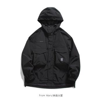 From Mars保持初心 潮牌立體雙口袋連帽沖鋒衣寬松休閑工裝外套bf