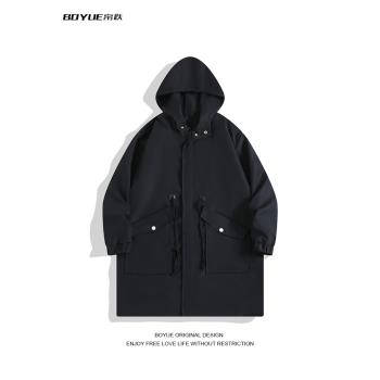 BOYUE帛躍潮牌時尚痞帥中長款連帽風衣外套小眾高階感休閑夾克男