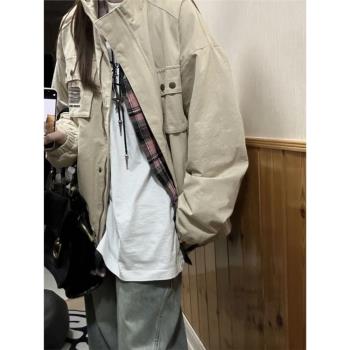 美式潮牌復古工裝外套女2024年春秋季刺繡寬松百搭飛行員夾克上衣