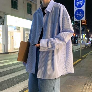 ins港風長袖秋冬季休閑條紋襯衫