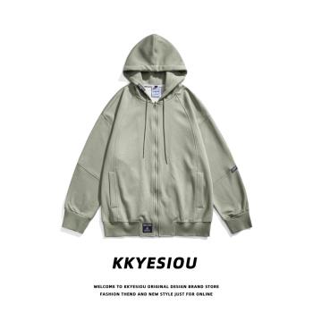 KKyesiou美式復古潮牌休閑連帽衛衣男女oversize寬松情侶拉鏈外套