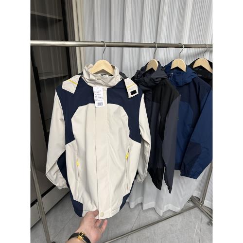 科技防風防水！秋冬男士外貿撞色百搭寬松休閑戶外連帽沖鋒衣外套