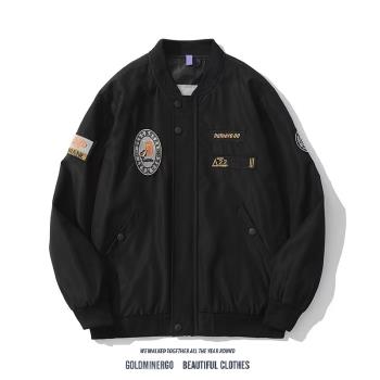 秋冬ins刺繡徽章飛行員夾克男潮牌復古寬松休閑百搭痞帥工裝外套
