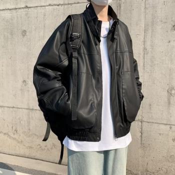 復古美式潮牌男生黑色機車服皮衣