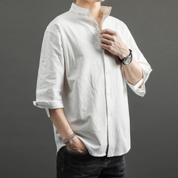 短袖大碼男裝中國風外套上衣亞麻