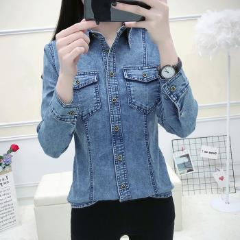 牛仔女士修身顯瘦彈力長袖短外套