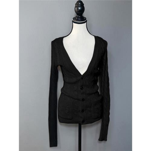 希婭自制 原創黑色深V領針織開衫外套女春秋款修身顯瘦設計感上衣