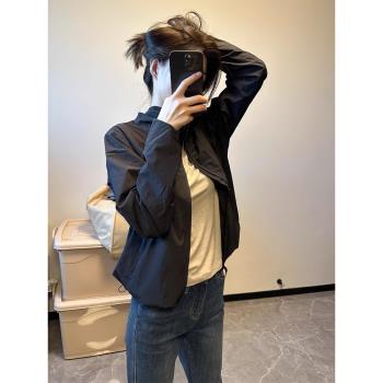 炸街氣質個性黑色休閑外套女春秋小個子短款防風戶外運動服沖鋒衣