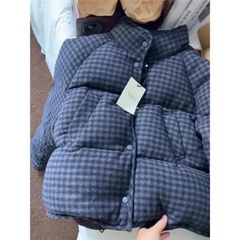 復古格子短款羽絨棉服女秋冬季2024新款小個子加厚麵包服棉襖外套