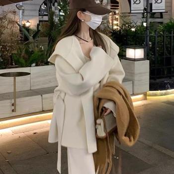 雙面羊絨外套女秋冬2024新款小個子高階感中長款加厚白色毛呢大衣