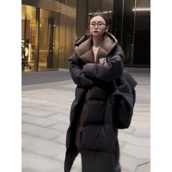 時尚羽絨服外套中長款連帽假兩件
