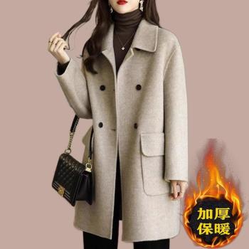 大碼中長款媽媽雙面羊絨毛呢外套
