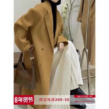 高階雙面羊絨大衣女2024新款秋冬季韓版中長款高階感羊毛呢外套