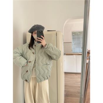 森森不息24年新款日系文藝牛角扣水波紋立領白鴨絨羽絨服外套女