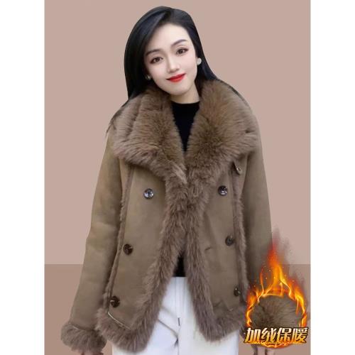 皮毛一體保暖顯瘦外套女2025新款冬季加厚加絨時尚高級感秋冬大衣