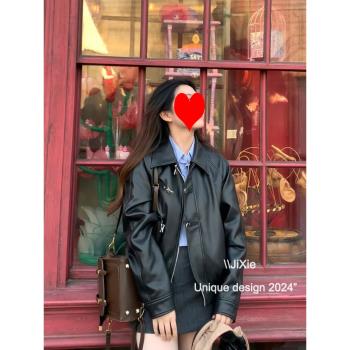 黑色皮衣女外套短款2025新款春季港風爆款今年流行pu皮機車服夾克