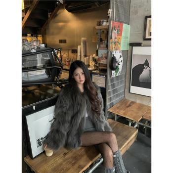 皮草外套女秋冬2024高階感氣質名媛加厚保暖皮毛一體環保毛毛大衣