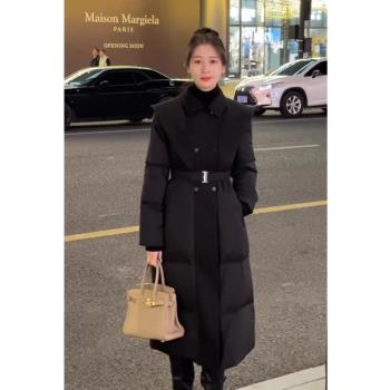 拼接女冬季韓版翻領中長款羽絨服